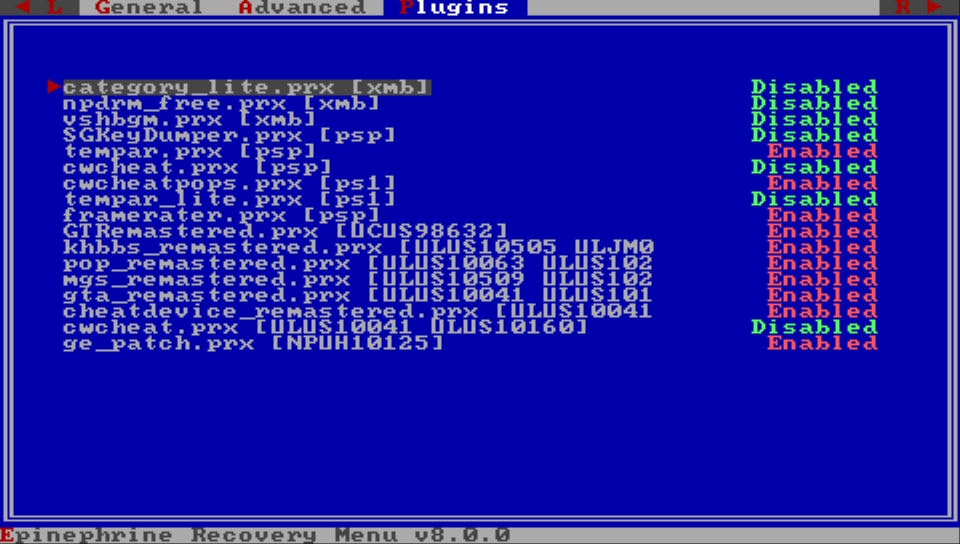 Recovery Menu plugin section